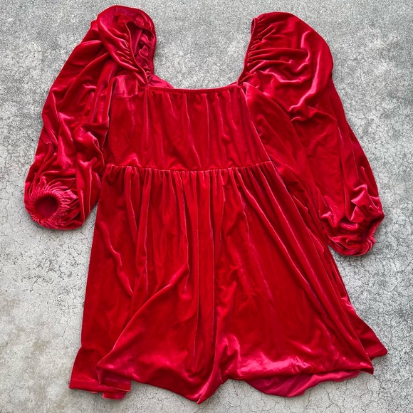 Eloquii Red Velvet Holiday Mini Dress Sz 16 Balloon Sleeves Party Dress preloved - Picture 3 of 8